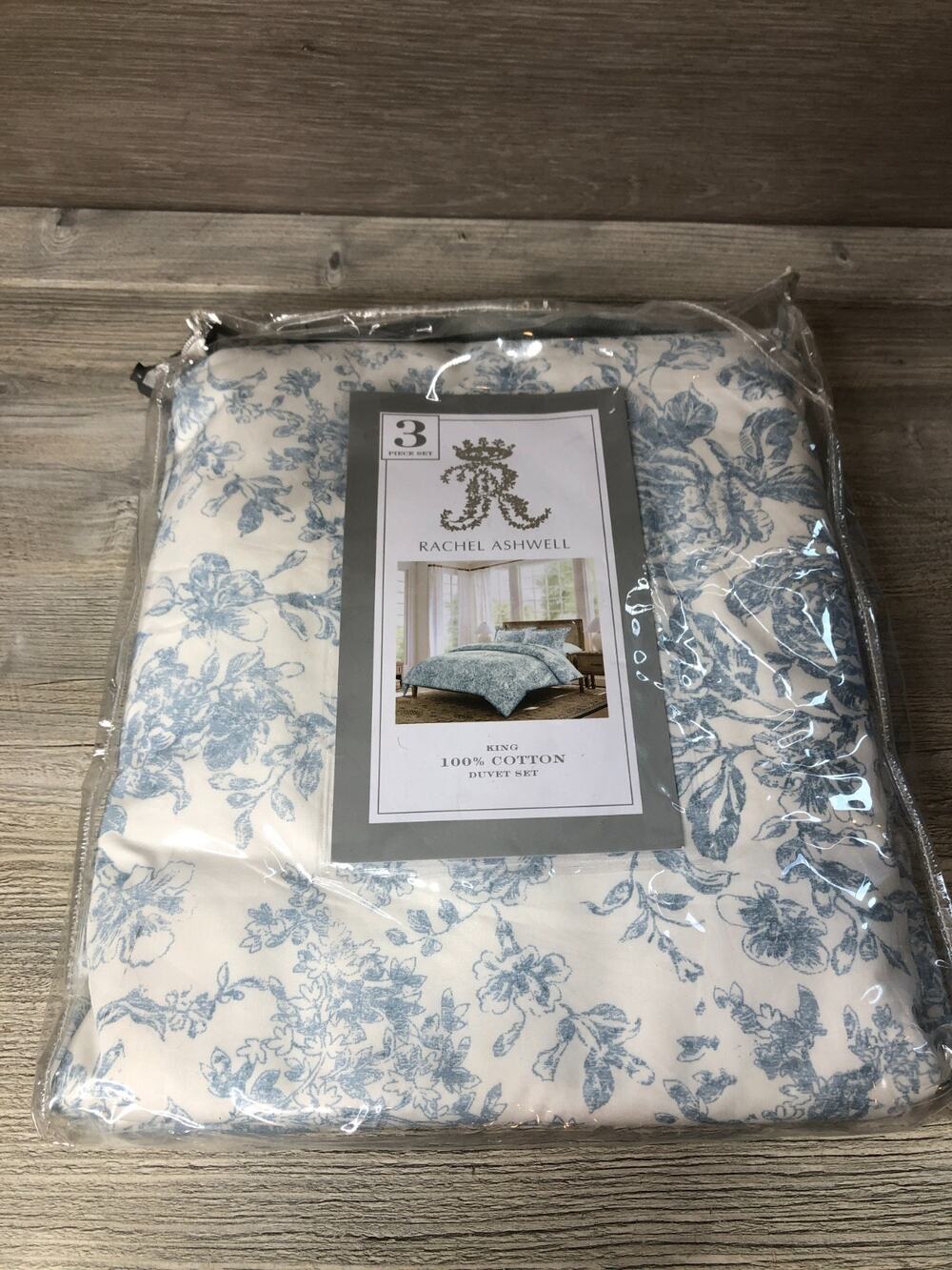 Simply Shabby Chic Rachel Ashwell Bohemian White Blue KING Duvet Cover Set-NIP